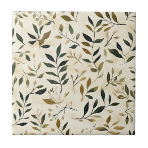Rustic Pressed Leaves Pattern – Autumn Botanical Ceramic Tile