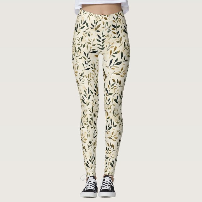 Rustic Pressed Leaves Pattern – Autumn Botanical Leggings (Front)