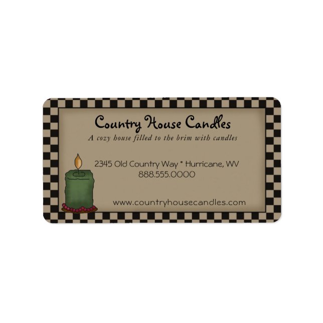 Rustic Primitive Candle Checked Country  Label (Front)