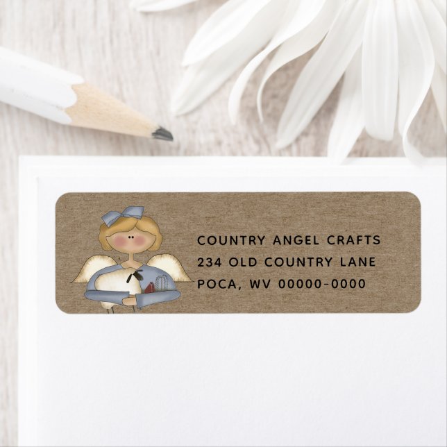 Rustic Primitive Country Angel Return Address  Label (Insitu)