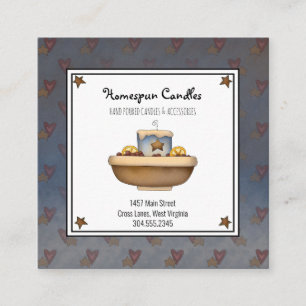 Rustic Primitive Country Grubby Candle & Stars  Square Business Card