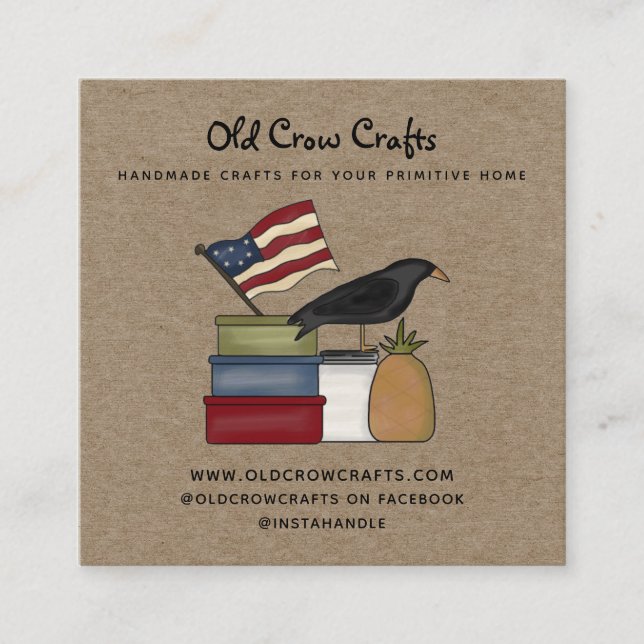Rustic Primitive Country Kraft  Square Business Card (Front)