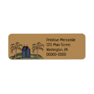 Rustic Primitive Country Saltbox on Kraft Return Return Address Label