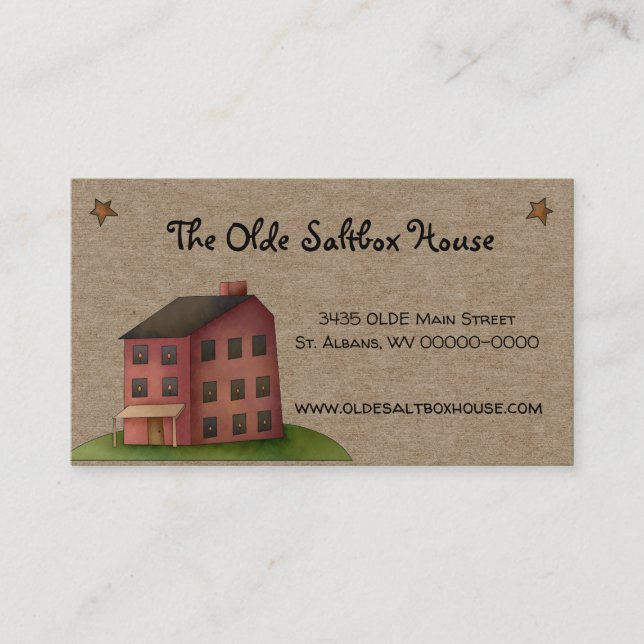 Rustic Primitive Saltbox House Country Kraft Business Card (Front)