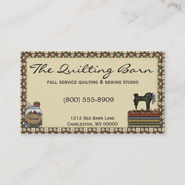 Rustic Primitive Sewing/Quilting Business Card (Front)