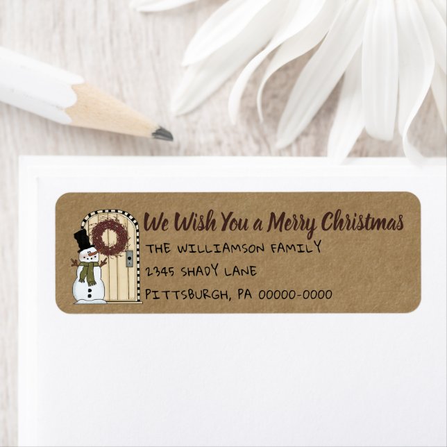 Rustic Primitive Snowman Kraft Return Address Label (Insitu)