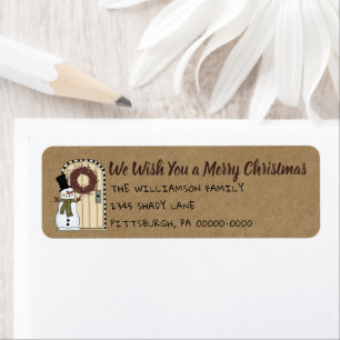 Rustic Primitive Snowman Kraft Return Address Return Address Label