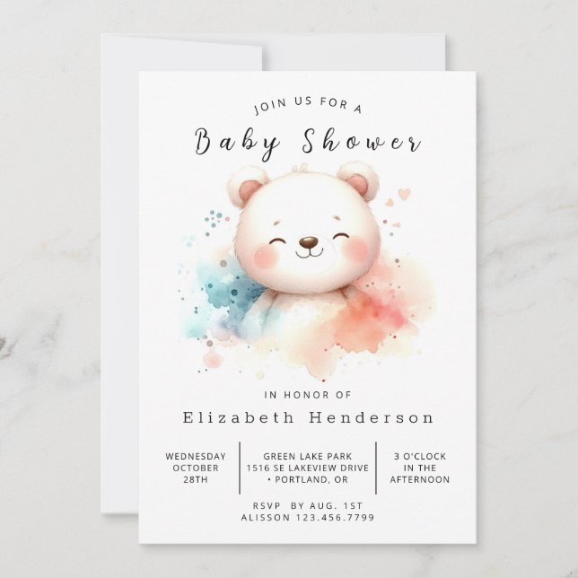 Rustic Printable Bear Baby Shower Invitation (Front)