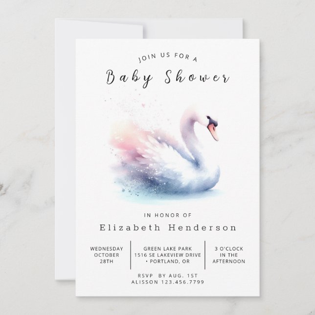 Rustic Printable Swan Baby Shower Invitation (Front)