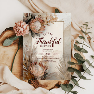 Rustic Protea Bloom Thanksgiving Dinner Invitation