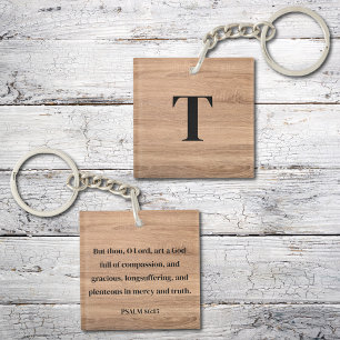 Rustic Psalm 86:15 Scripture Customised Monogram Key Ring