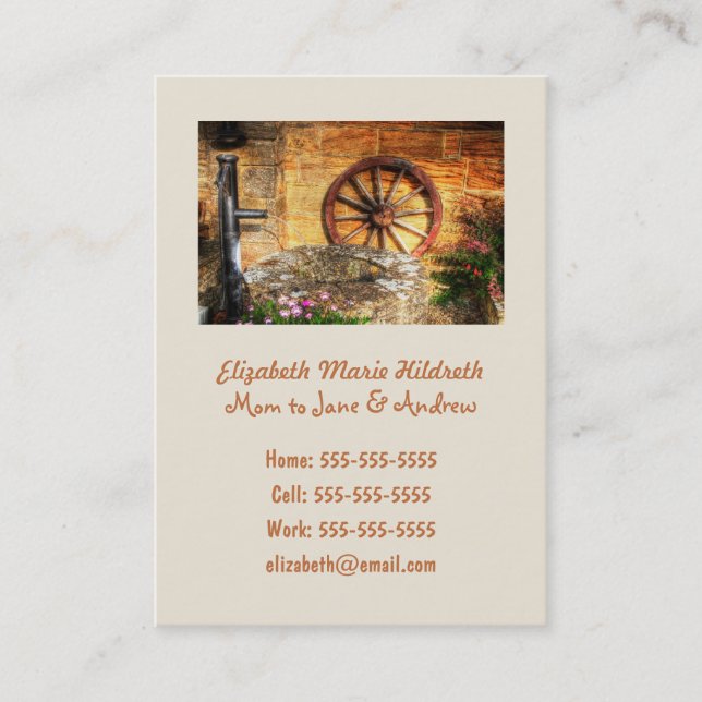Rustic Pump, Well and Cartwheel scene Calling Card (Front)