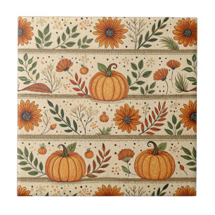 Rustic Pumpkin and Chrysanthemum Autumn Pattern 2 Ceramic Tile