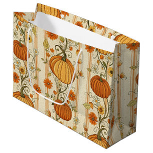 Rustic Pumpkin and Fall Foliage Pattern (6) Large Gift Bag