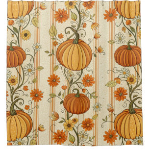 Rustic Pumpkin and Fall Foliage Pattern (6) Shower Curtain