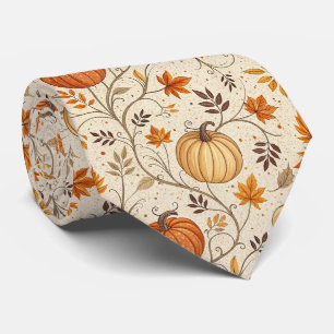 Rustic Pumpkin and Fall Foliage Pattern Tie