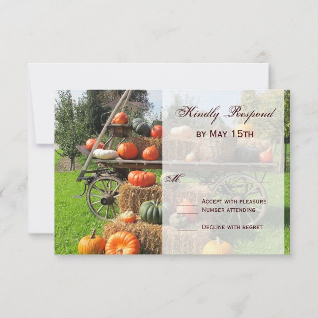 Rustic Pumpkin and Hay Country Wedding RSVP Cards (Front)