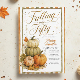 Rustic Pumpkin and Leaves Fall 50th Birthday  Invitation