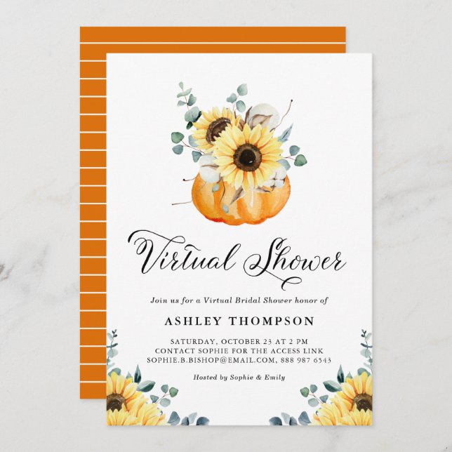Rustic Pumpkin and Sunflower Virtual Bridal Shower Invitation (Front/Back)