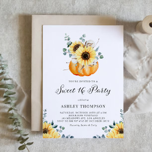 Rustic Pumpkin and Sunflowers Fall Sweet 16 Party Invitation