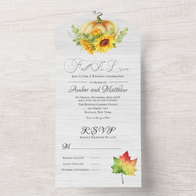 Rustic Pumpkin and Sunflowers Wedding  All In One  All In One Invitation (Inside)