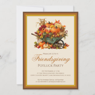 Rustic Pumpkin Autumn Leaves Friendsgiving Dinner Invitation