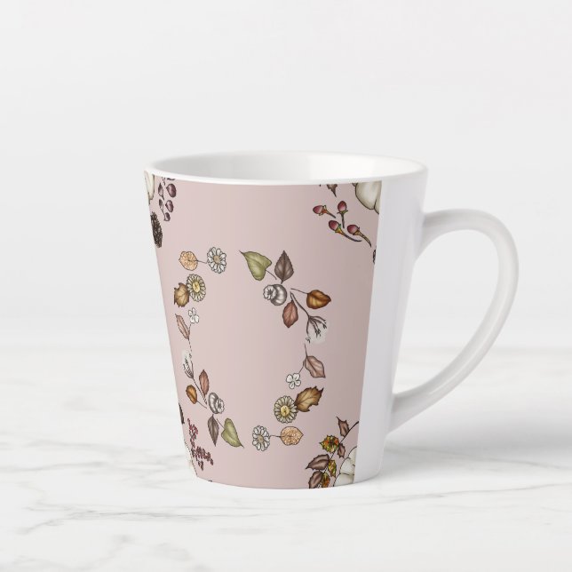 Rustic Pumpkin & Autumn Leaves Wreath Pattern Latte Mug (Right)