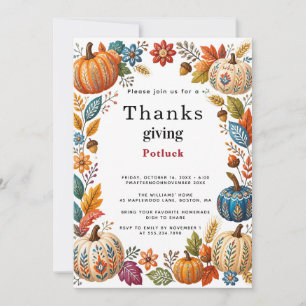 Rustic Pumpkin Autumn Thanksgiving Potluck Invitation