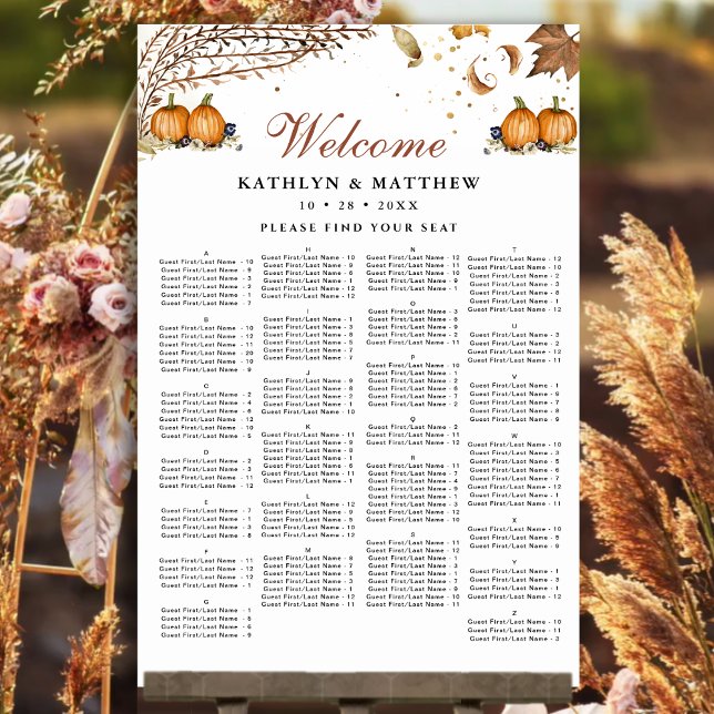 Rustic Pumpkin Autumn Wedding Alphabetical Seating Poster (Creator Uploaded)