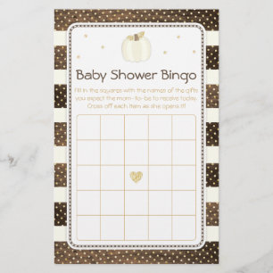 Rustic Pumpkin Baby Shower Bingo Game, Ivory Gold Flyer