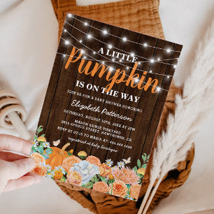 Rustic Pumpkin Baby Shower Fall Floral Invitation