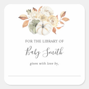 Rustic Pumpkin Baby Shower Library Bookplate Square Sticker
