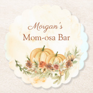 Rustic Pumpkin Baby Shower Mum-mosa Paper Coaster