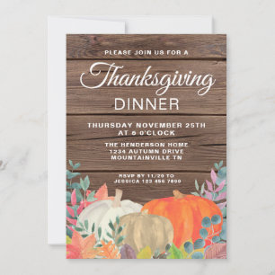 Rustic Pumpkin Barn Wood Thanksgiving Dinner Invitation