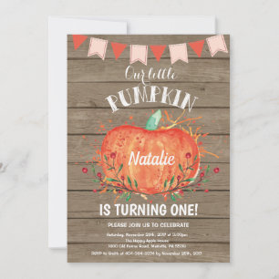 Rustic Pumpkin Birthday Invitation Pink