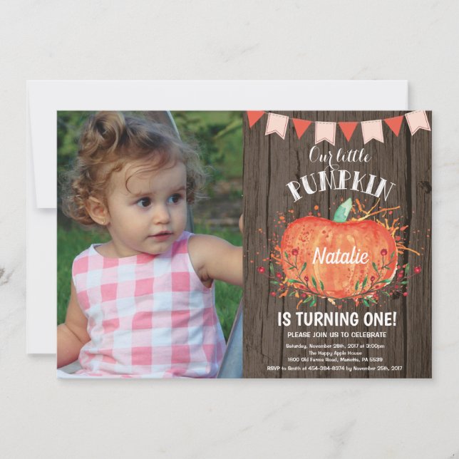 Rustic Pumpkin Birthday Invitation Pink (Front)