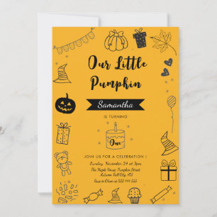 Rustic Pumpkin  Birthday Party Invitation Doodle