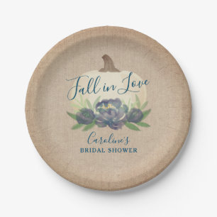 Rustic Pumpkin Blue Fall Floral Bridal Shower Paper Plate