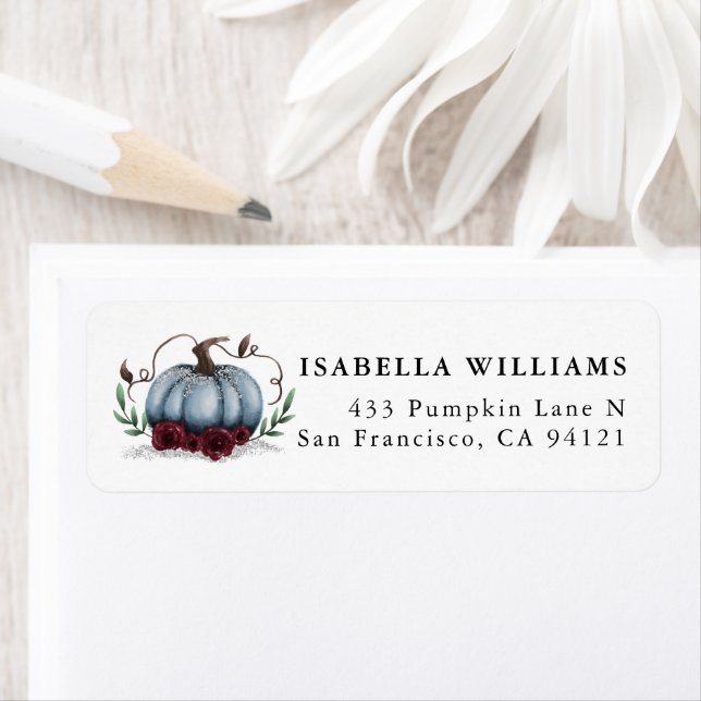 Rustic Pumpkin Blue Silver Return Address Label (Insitu)