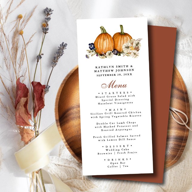 Rustic Pumpkin Botanical Autumn Fall Wedding Menu (Creator Uploaded)