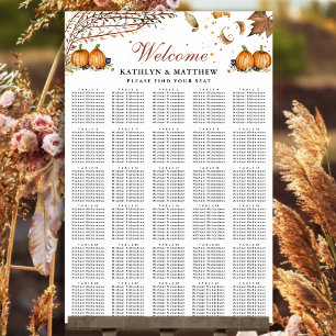 Rustic Pumpkin Botanical Wedding 30 Table Seating Poster