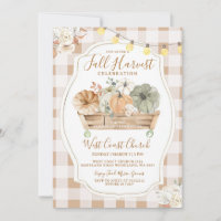 Rustic Pumpkin Brown Gingham Fall Harvest Party