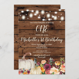 Rustic Pumpkin Burgundy Gold Girl First Birthday Invitation