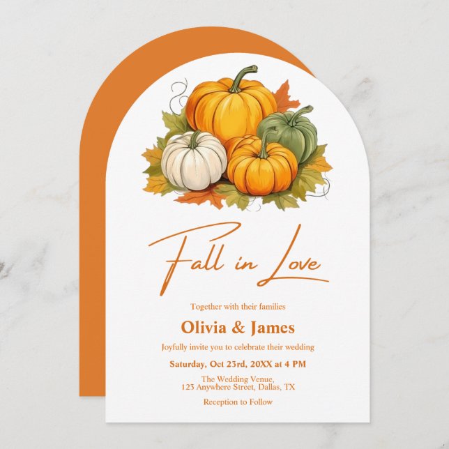 Rustic Pumpkin Burnt Orange Fall in Love Wedding Invitation (Front/Back)