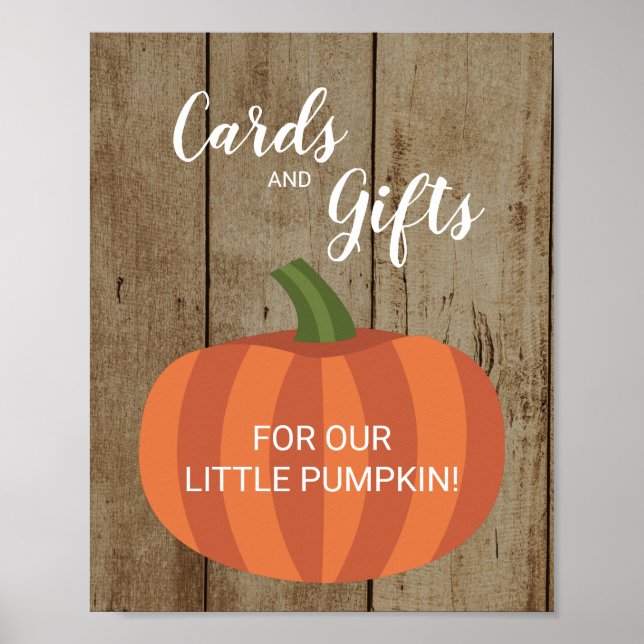 Rustic Pumpkin Cards Gifts Fall Baby Shower Sign (Front)