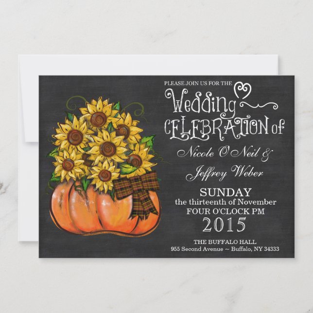 Rustic Pumpkin Chalkboard Wedding Invitation (Front)