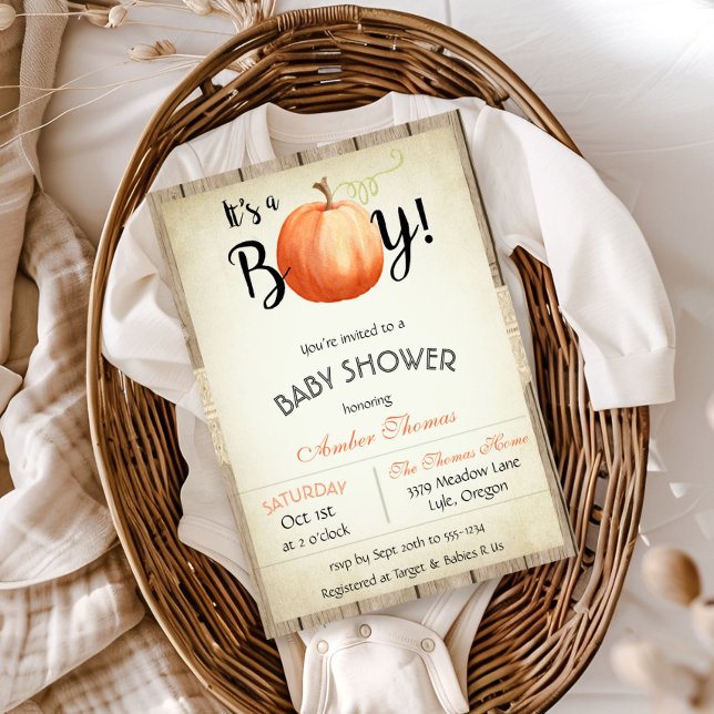 Rustic Pumpkin Fall Baby Shower Invitation (Creator Uploaded)