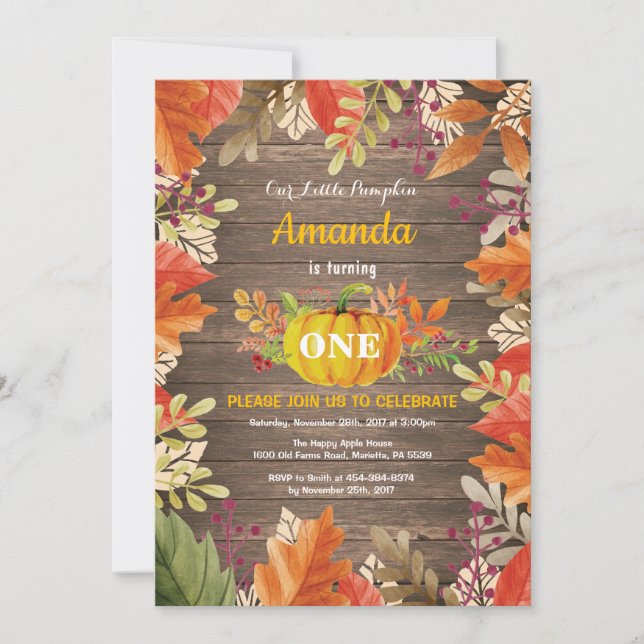Rustic Pumpkin Fall Birthday Invitation (Front)