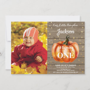 Rustic Pumpkin Fall Birthday Invitation Gold