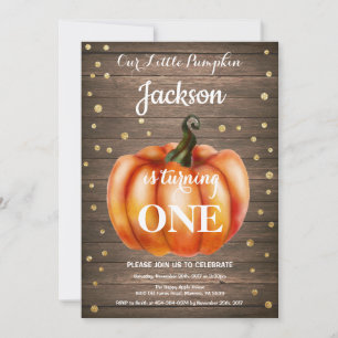 Rustic Pumpkin Fall Birthday Invitation Gold